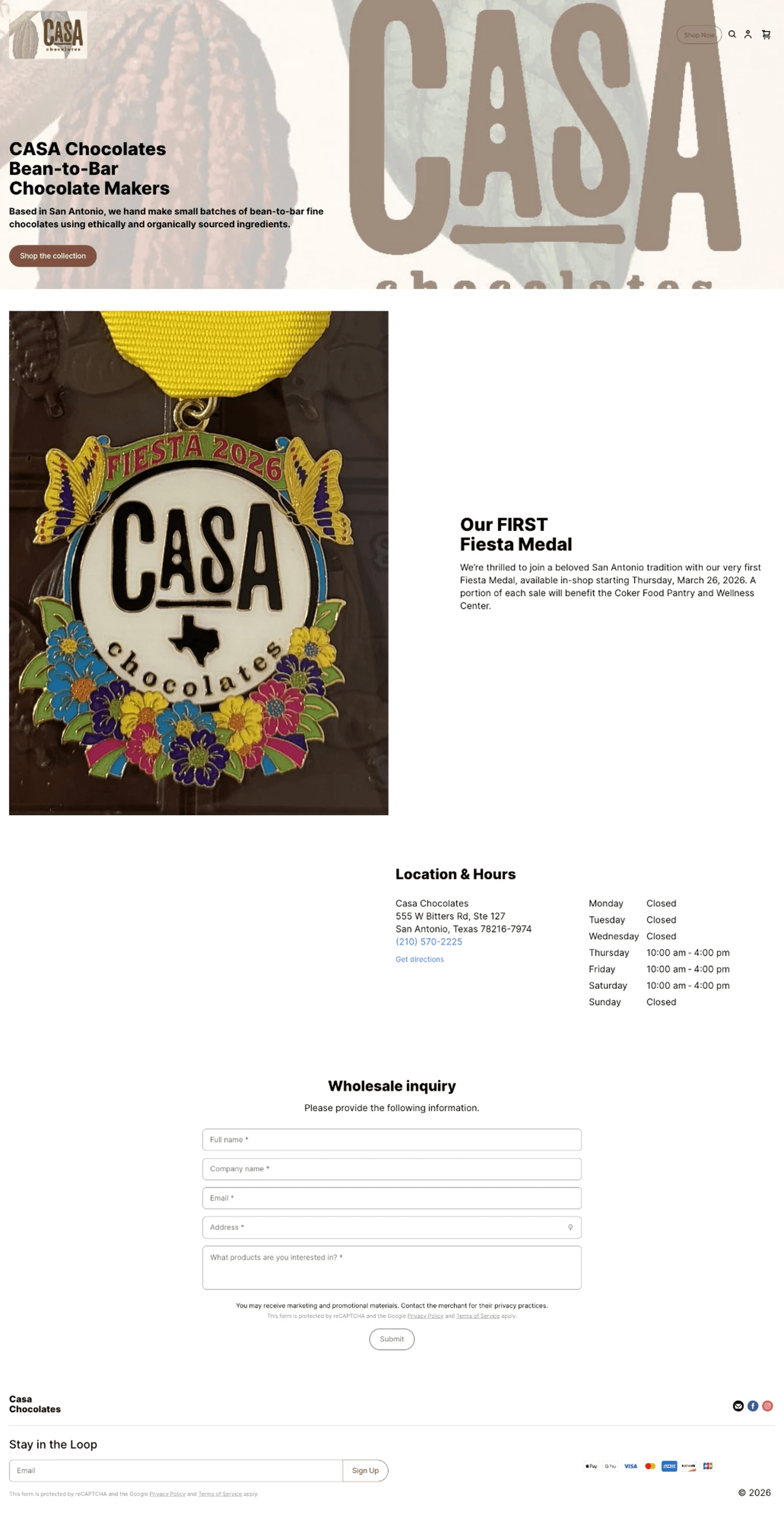 The Casa Chocolates website before the redesign.