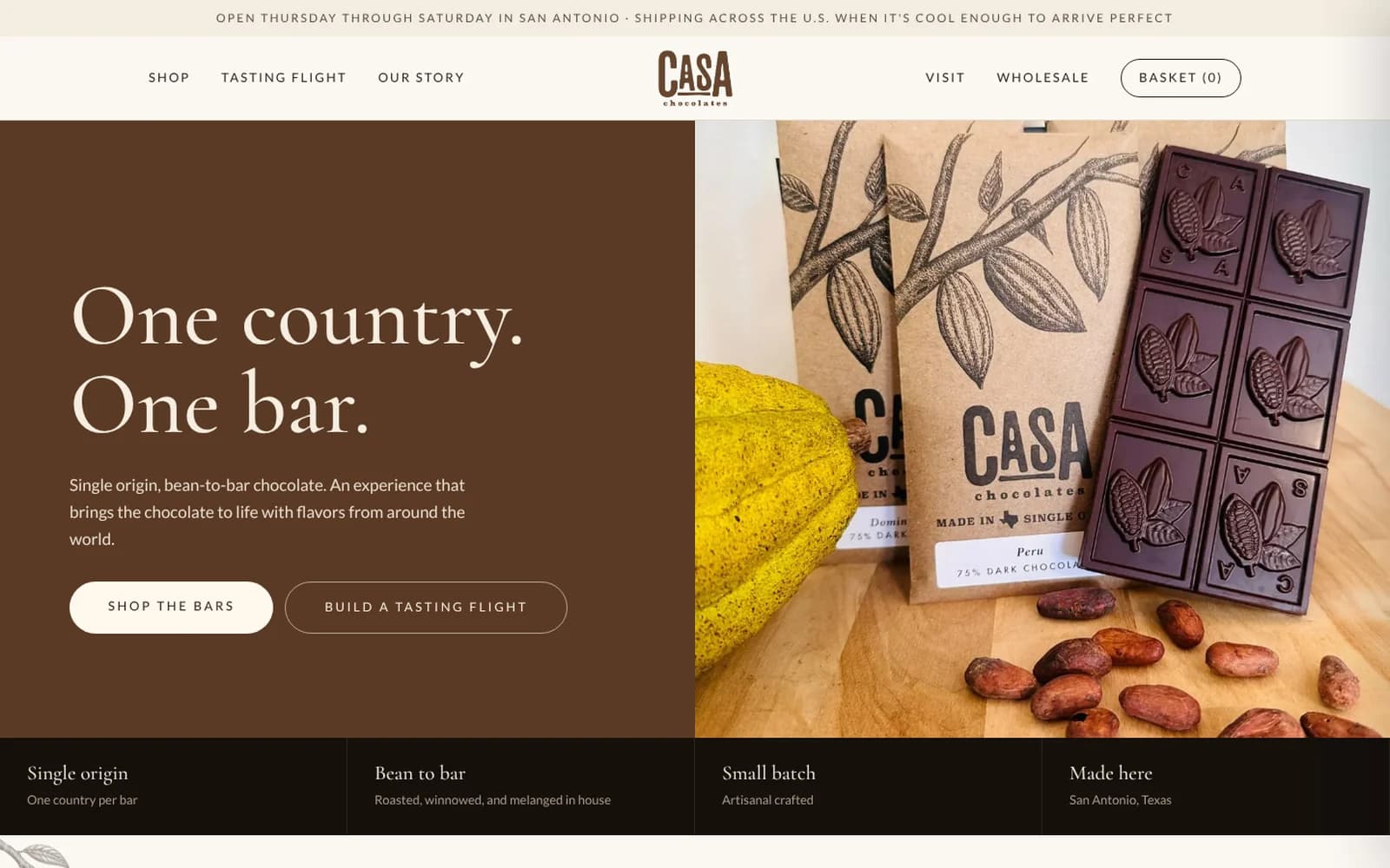 The homepage of the Casa Chocolates site on a laptop screen.