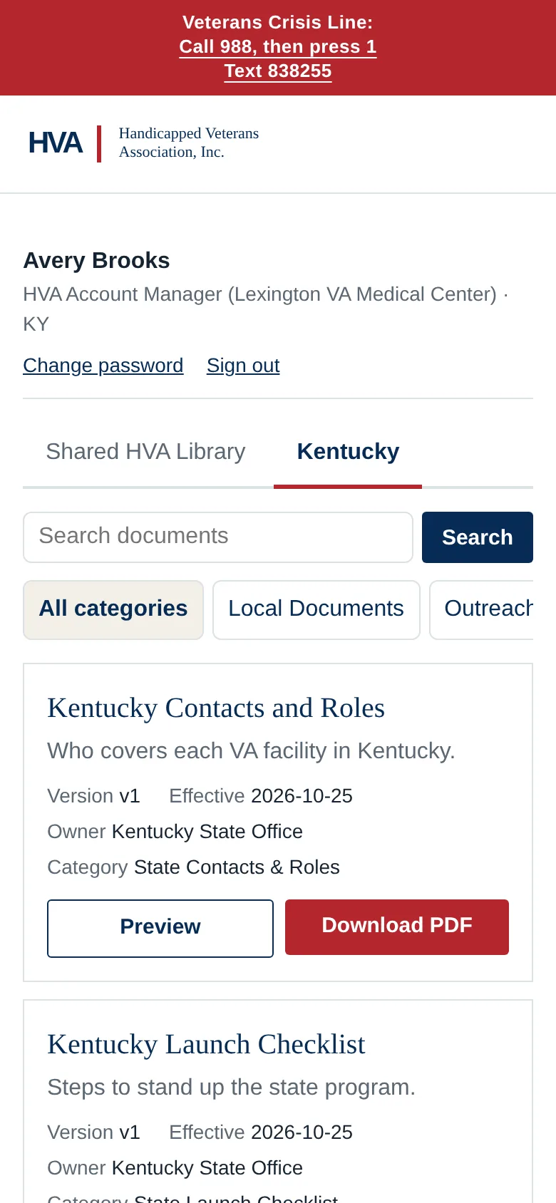 The homepage of the HVA Resource Center site on a phone.