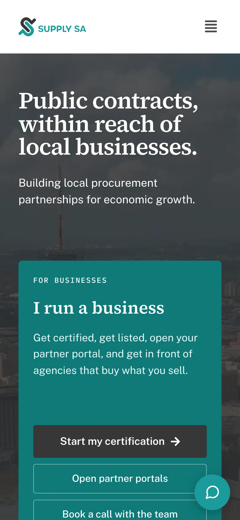 The homepage of the Supply SA site on a phone.