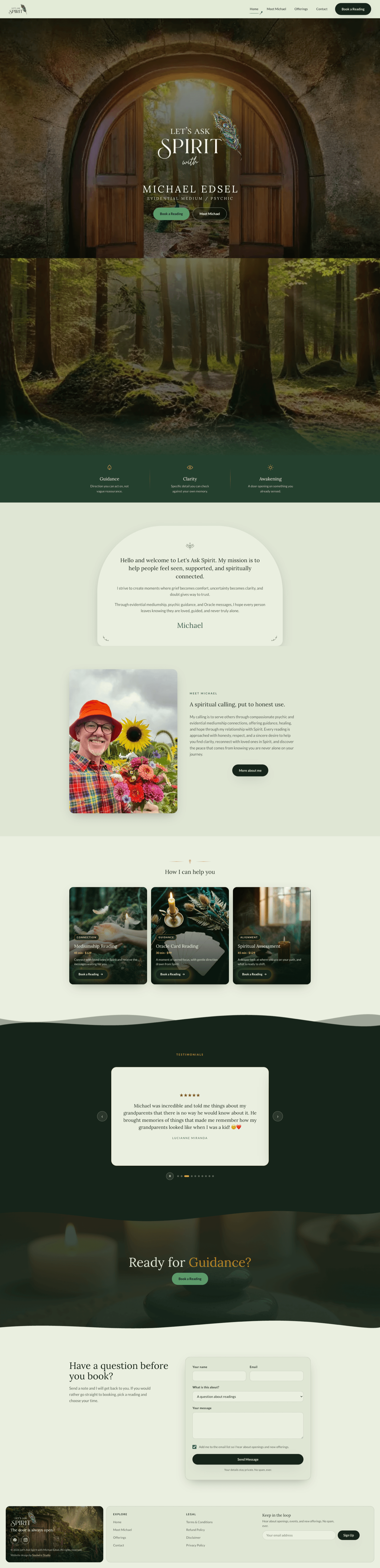 The Let's Ask Spirit website after the redesign, custom built by Soulwire Studio.