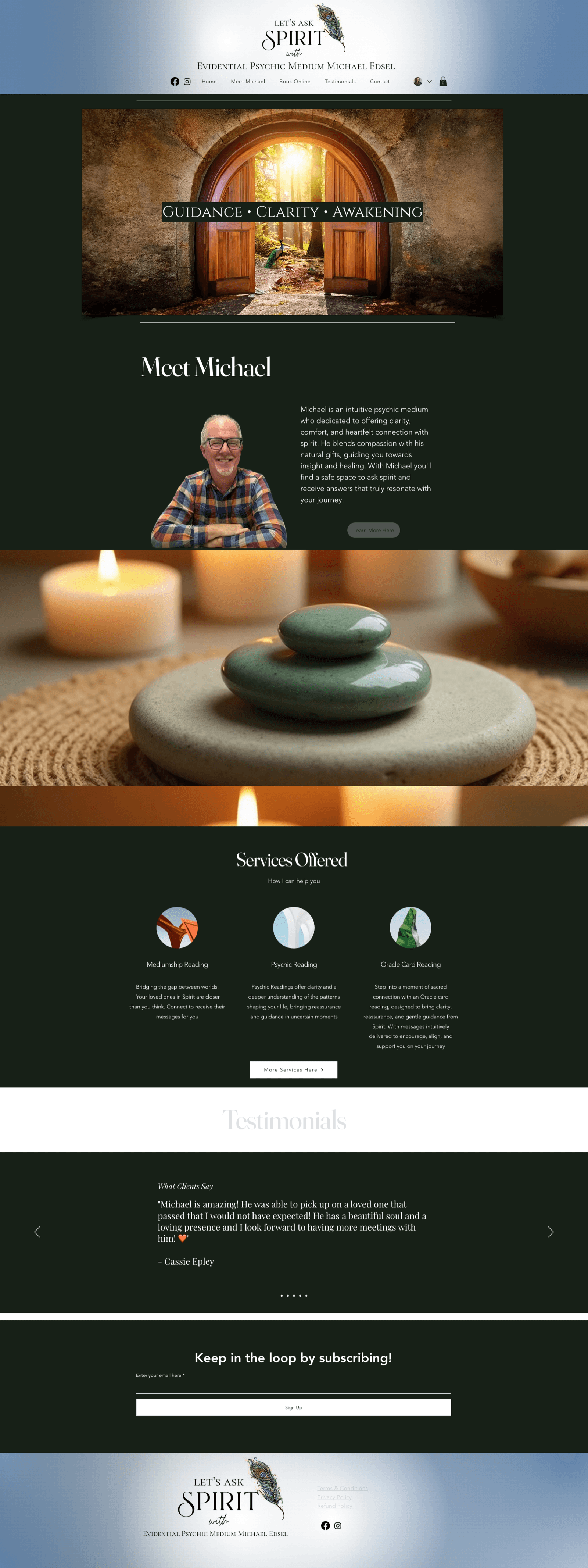 The Let's Ask Spirit website before the redesign, on a Wix template.