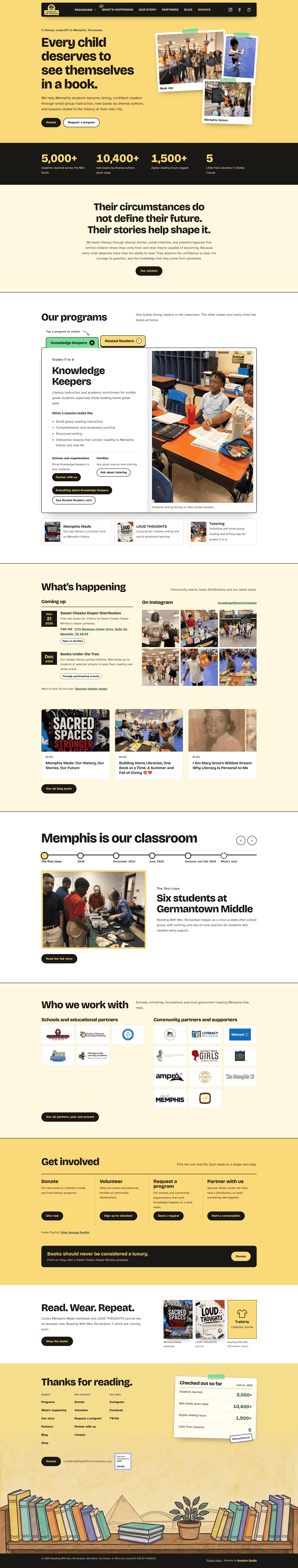 The new Reading With Mrs. Richardson homepage, built by Soulwire Studio.