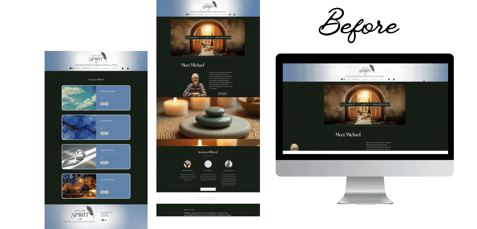 The Let's Ask Spirit website before the redesign, on a Wix template.