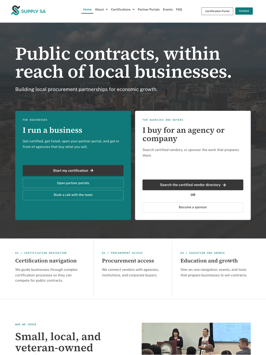Supply SA website homepage, Web Design · San Antonio, TX